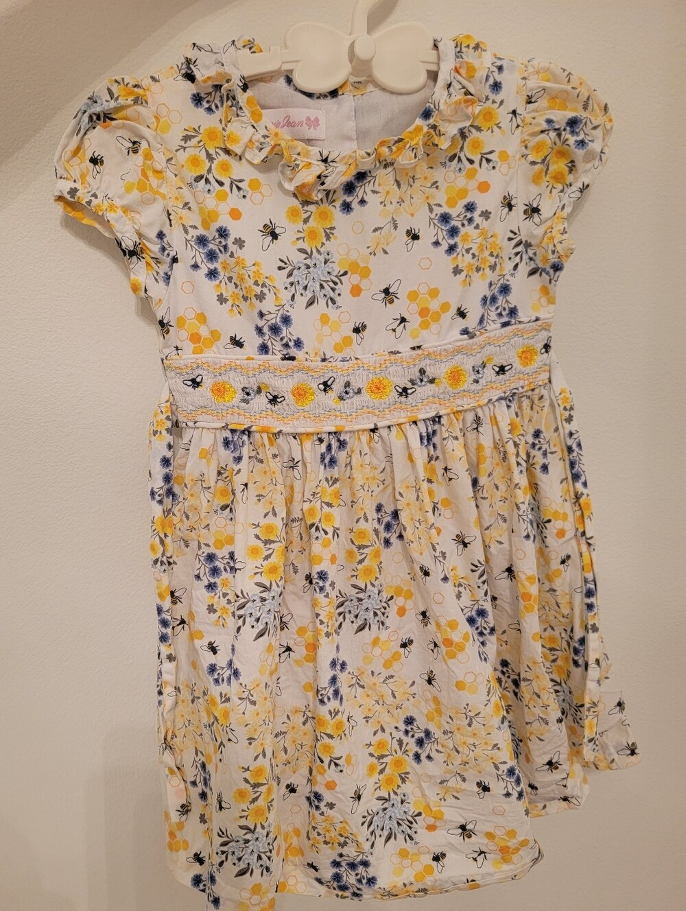Bonnie Jean Smocked Bumble Bee Floral Party Dress Preppy